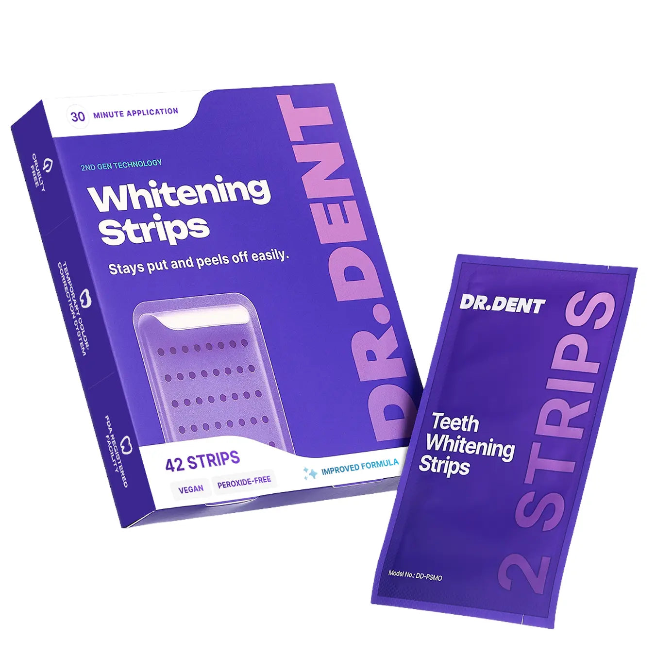 DRDENT Purple Teeth Whitening Strips - 7/21 Sessions - Enamel-Safe, Non-Sensitive, Peroxide-Free Formula