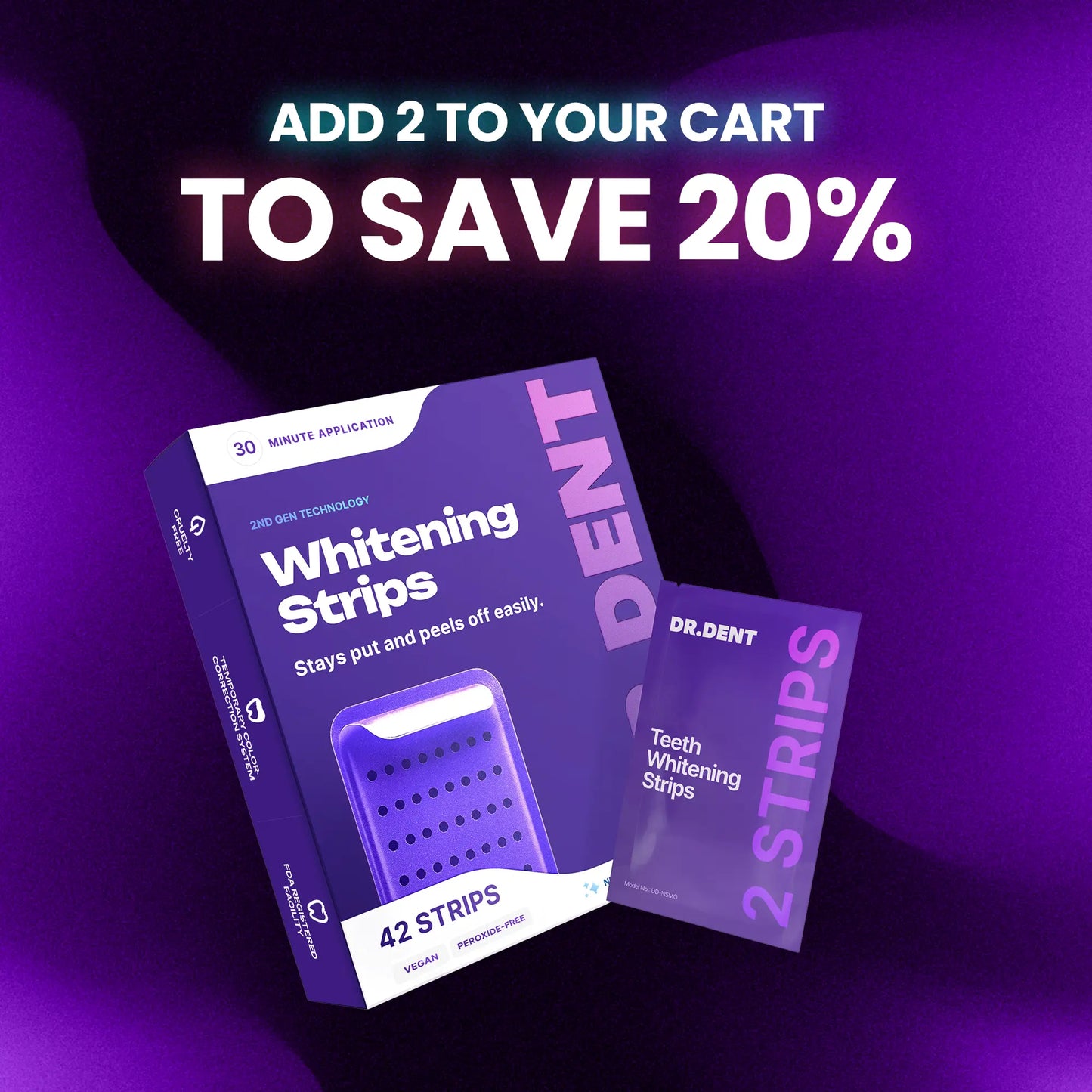 DRDENT Purple Teeth Whitening Strips - 7/21 Sessions - Enamel-Safe, Non-Sensitive, Peroxide-Free Formula