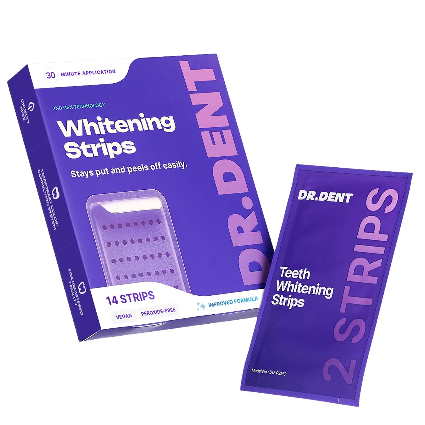 DRDENT Purple Teeth Whitening Strips - 7/21 Sessions - Enamel-Safe, Non-Sensitive, Peroxide-Free Formula