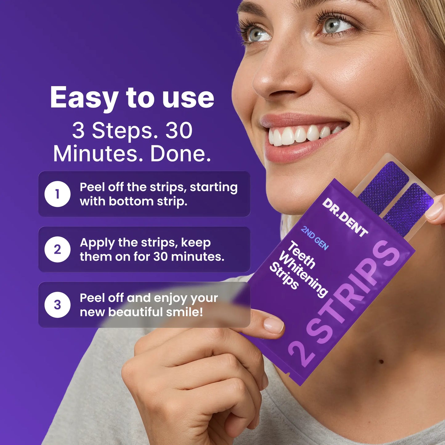 DRDENT Purple Teeth Whitening Strips - 7/21 Sessions - Enamel-Safe, Non-Sensitive, Peroxide-Free Formula